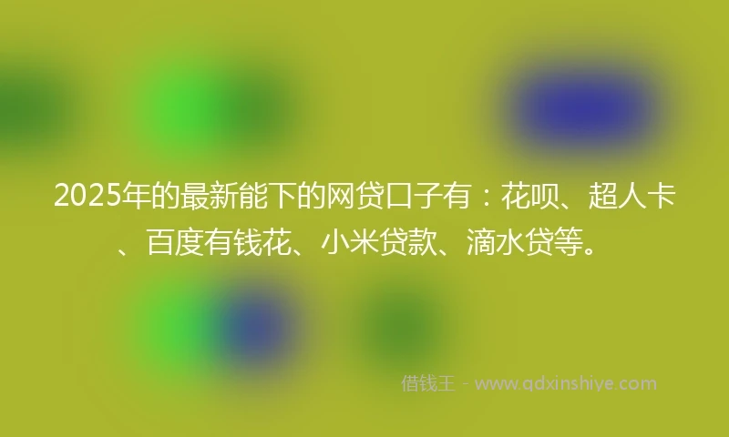 2025年的最新能下的网贷口子有：花呗、超人卡、百度有钱花、小米贷款、滴水贷等。