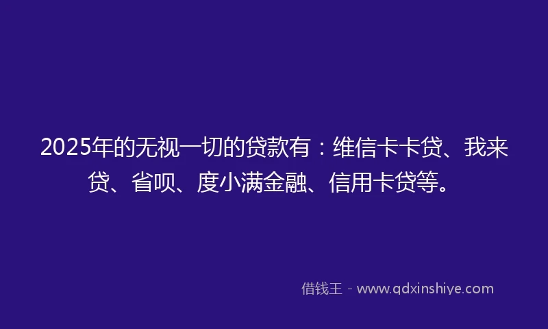 2025年的无视一切的贷款有：维信卡卡贷、我来贷、省呗、度小满金融、信用卡贷等。