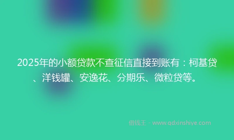 2025年的小额贷款不查征信直接到账有：柯基贷、洋钱罐、安逸花、分期乐、微粒贷等。