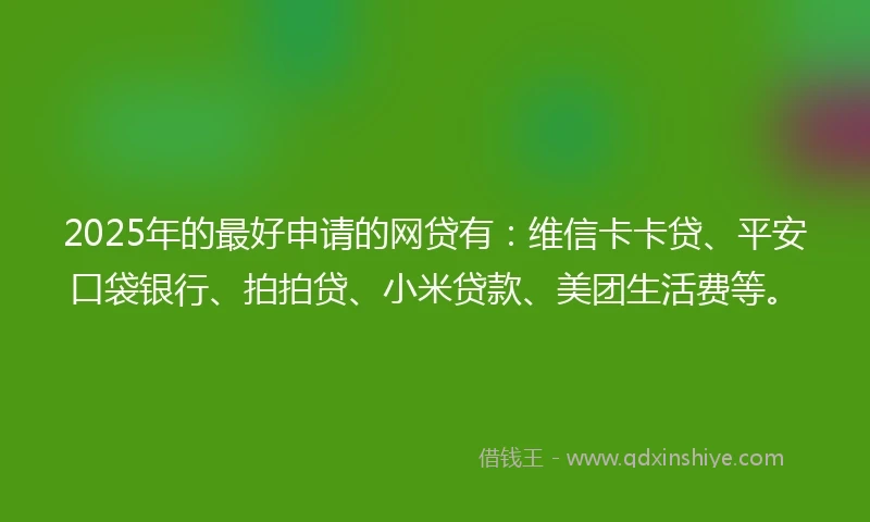 2025年的最好申请的网贷有：维信卡卡贷、平安口袋银行、拍拍贷、小米贷款、美团生活费等。