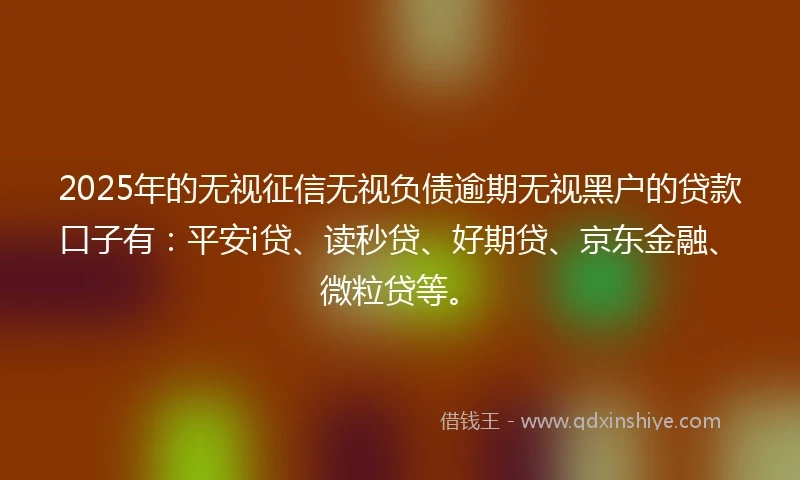 2025年的无视征信无视负债逾期无视黑户的贷款口子有：平安i贷、读秒贷、好期贷、京东金融、微粒贷等。