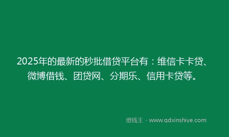 2025年的最新的秒批借贷平台有：维信卡卡贷、微博借钱、团贷网、分期乐、信用卡贷等。
