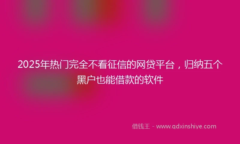 2025年热门完全不看征信的网贷平台，归纳五个黑户也能借款的软件