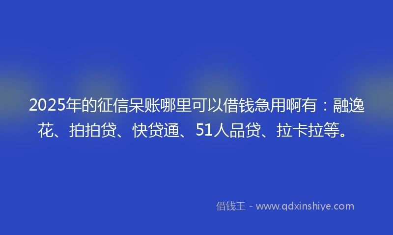 2025年的征信呆账哪里可以借钱急用啊有：融逸花、拍拍贷、快贷通、51人品贷、拉卡拉等。