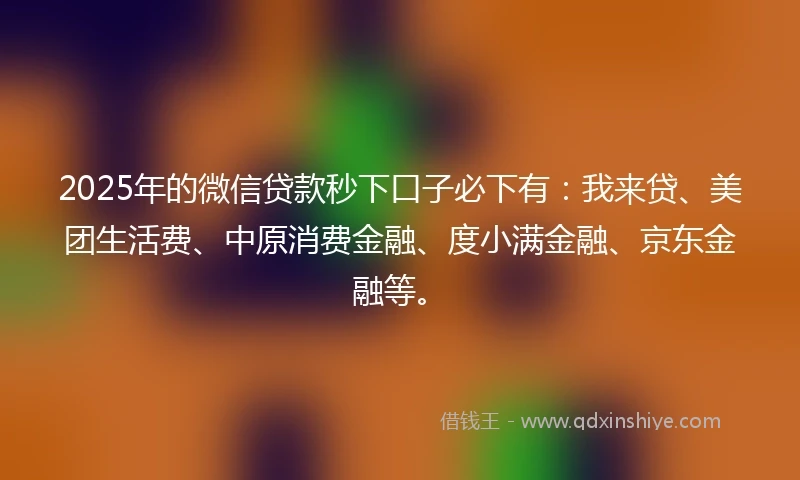 2025年的微信贷款秒下口子必下有：我来贷、美团生活费、中原消费金融、度小满金融、京东金融等。