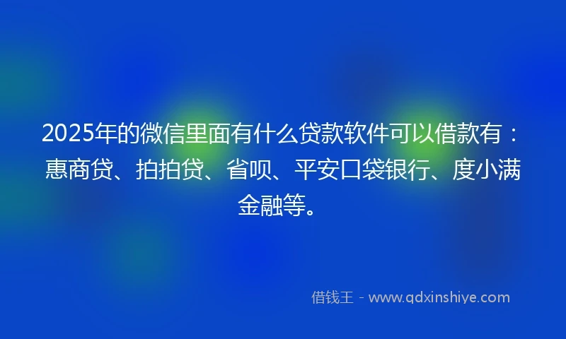2025年的微信里面有什么贷款软件可以借款有：惠商贷、拍拍贷、省呗、平安口袋银行、度小满金融等。