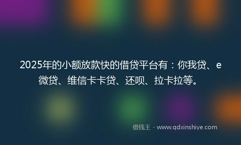 2025年的小额放款快的借贷平台有：你我贷、e微贷、维信卡卡贷、还呗、拉卡拉等。