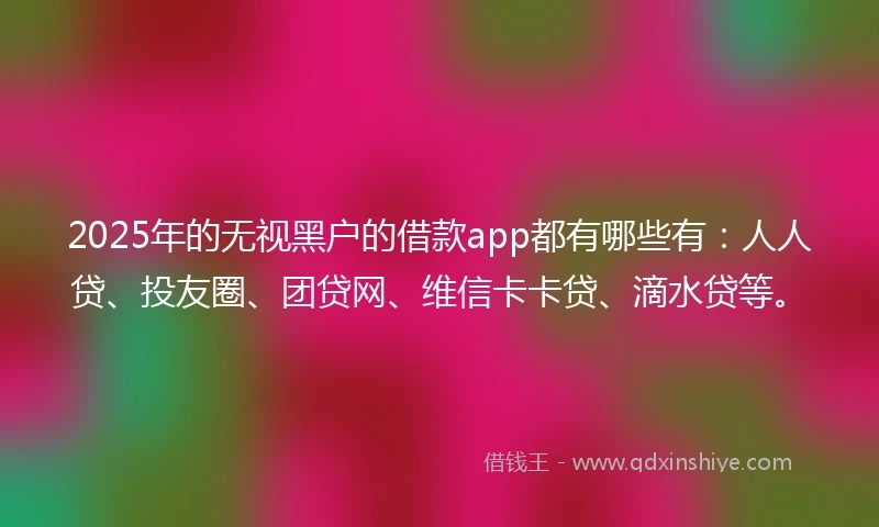 2025年的无视黑户的借款app都有哪些有：人人贷、投友圈、团贷网、维信卡卡贷、滴水贷等。