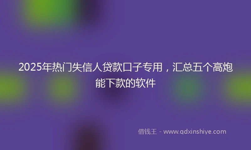 2025年热门失信人贷款口子专用，汇总五个高炮能下款的软件