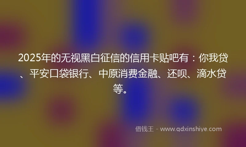 2025年的无视黑白征信的信用卡贴吧有：你我贷、平安口袋银行、中原消费金融、还呗、滴水贷等。