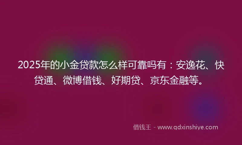 2025年的小金贷款怎么样可靠吗有：安逸花、快贷通、微博借钱、好期贷、京东金融等。