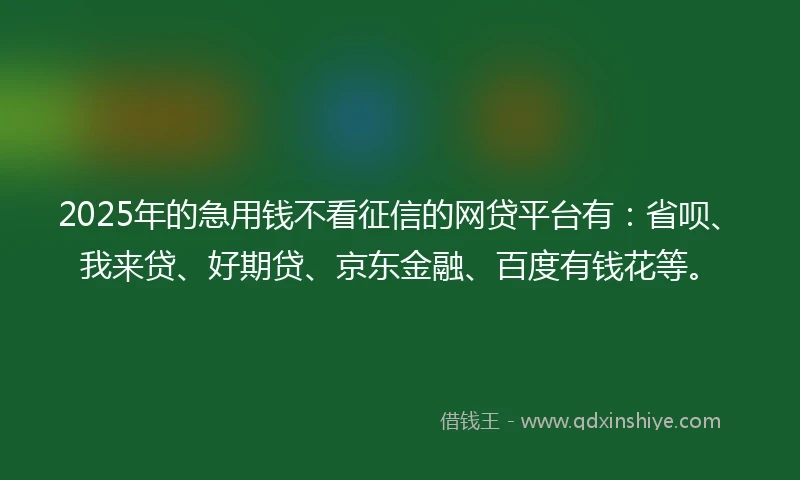 2025年的急用钱不看征信的网贷平台有：省呗、我来贷、好期贷、京东金融、百度有钱花等。
