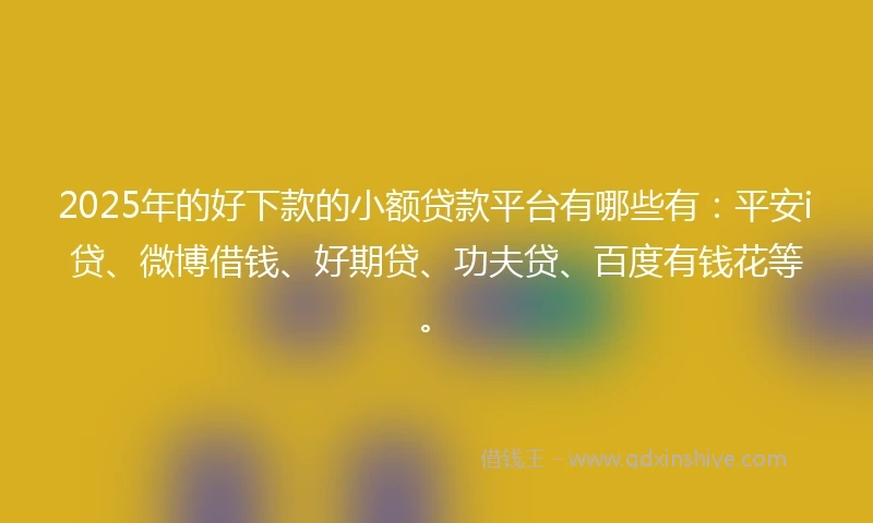 2025年的好下款的小额贷款平台有哪些有：平安i贷、微博借钱、好期贷、功夫贷、百度有钱花等。