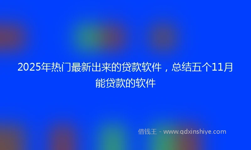 2025年热门最新出来的贷款软件，总结五个11月能贷款的软件