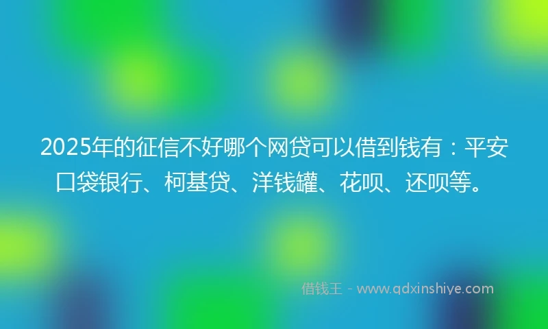 2025年的征信不好哪个网贷可以借到钱有：平安口袋银行、柯基贷、洋钱罐、花呗、还呗等。
