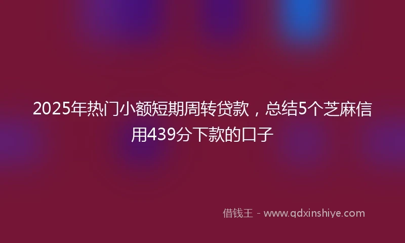 2025年热门小额短期周转贷款，总结5个芝麻信用439分下款的口子