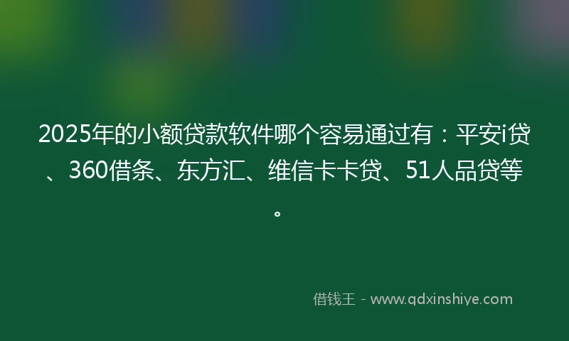 2025年的小额贷款软件哪个容易通过有：平安i贷、360借条、东方汇、维信卡卡贷、51人品贷等。