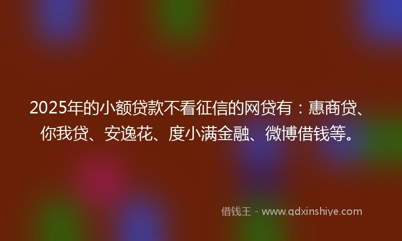 2025年的小额贷款不看征信的网贷有：惠商贷、你我贷、安逸花、度小满金融、微博借钱等。