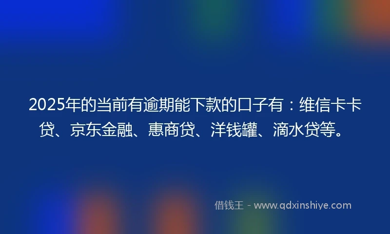 2025年的当前有逾期能下款的口子有：维信卡卡贷、京东金融、惠商贷、洋钱罐、滴水贷等。