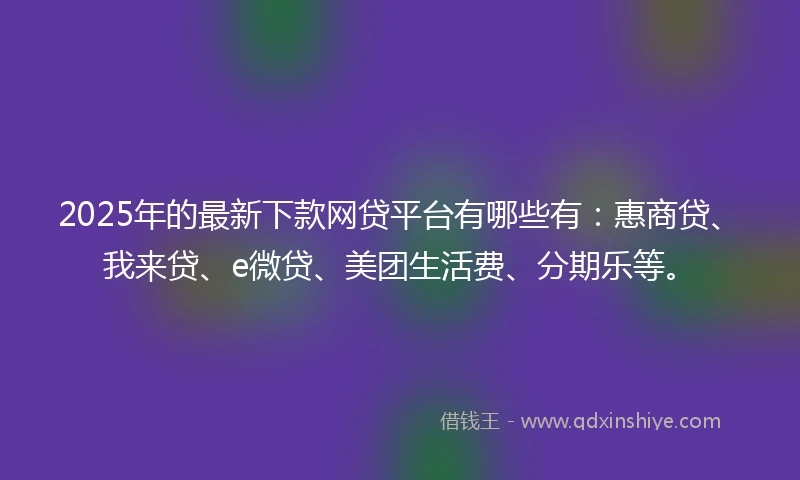 2025年的最新下款网贷平台有哪些有：惠商贷、我来贷、e微贷、美团生活费、分期乐等。