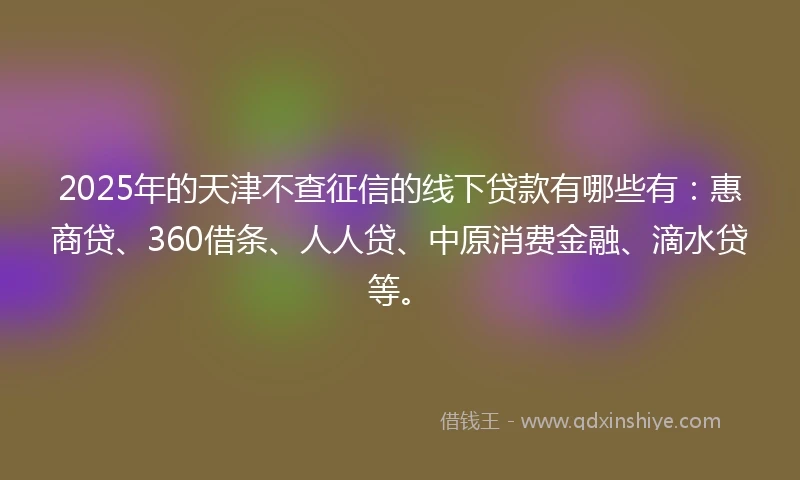 2025年的天津不查征信的线下贷款有哪些有：惠商贷、360借条、人人贷、中原消费金融、滴水贷等。