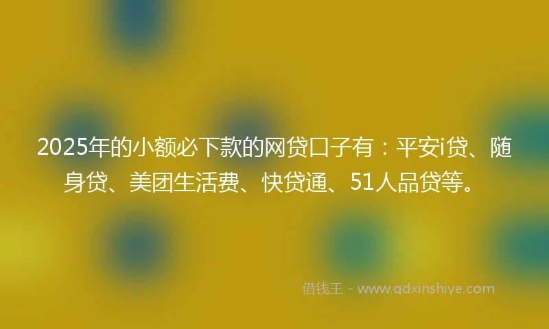 2025年的小额必下款的网贷口子有：平安i贷、随身贷、美团生活费、快贷通、51人品贷等。