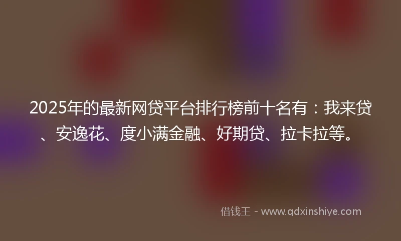 2025年的最新网贷平台排行榜前十名有：我来贷、安逸花、度小满金融、好期贷、拉卡拉等。