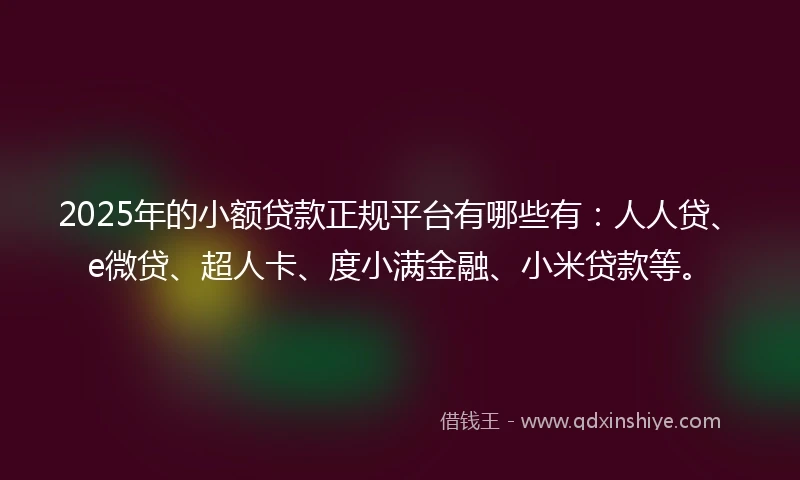 2025年的小额贷款正规平台有哪些有：人人贷、e微贷、超人卡、度小满金融、小米贷款等。