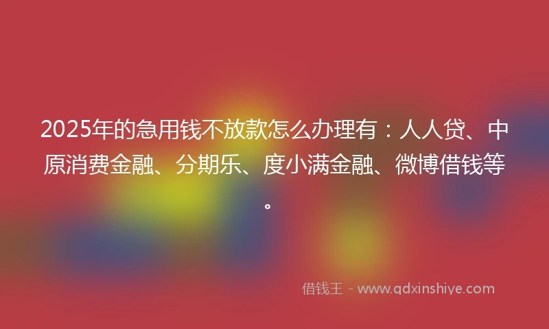 2025年的急用钱不放款怎么办理有：人人贷、中原消费金融、分期乐、度小满金融、微博借钱等。