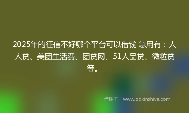 2025年的征信不好哪个平台可以借钱 急用有：人人贷、美团生活费、团贷网、51人品贷、微粒贷等。