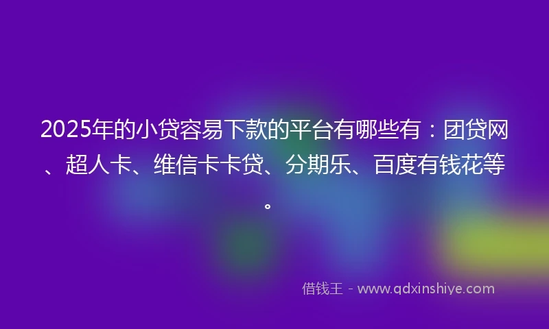 2025年的小贷容易下款的平台有哪些有：团贷网、超人卡、维信卡卡贷、分期乐、百度有钱花等。