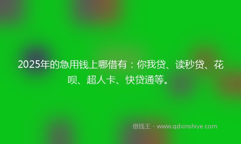 2025年的急用钱上哪借有：你我贷、读秒贷、花呗、超人卡、快贷通等。