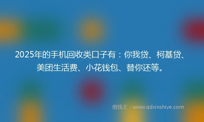 2025年的手机回收类口子有：你我贷、柯基贷、美团生活费、小花钱包、替你还等。