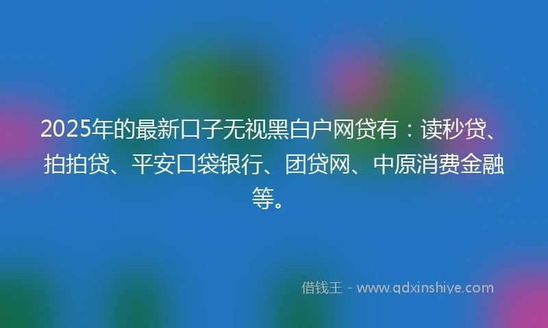2025年的最新口子无视黑白户网贷有：读秒贷、拍拍贷、平安口袋银行、团贷网、中原消费金融等。