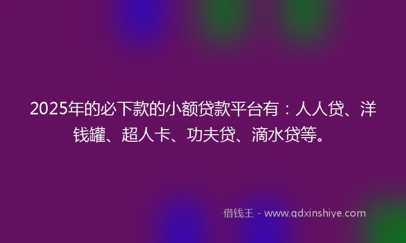 2025年的必下款的小额贷款平台有：人人贷、洋钱罐、超人卡、功夫贷、滴水贷等。
