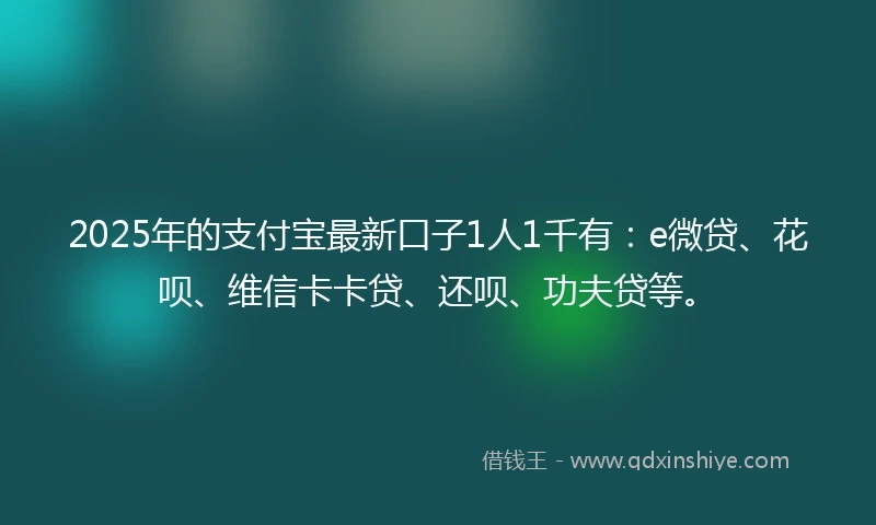 2025年的支付宝最新口子1人1千有：e微贷、花呗、维信卡卡贷、还呗、功夫贷等。
