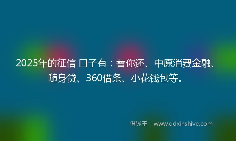 2025年的征信 口子有：替你还、中原消费金融、随身贷、360借条、小花钱包等。