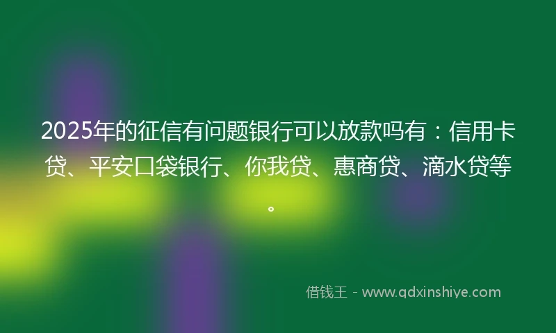 2025年的征信有问题银行可以放款吗有：信用卡贷、平安口袋银行、你我贷、惠商贷、滴水贷等。