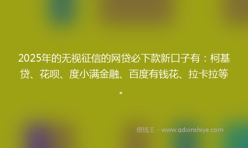2025年的无视征信的网贷必下款新口子有：柯基贷、花呗、度小满金融、百度有钱花、拉卡拉等。
