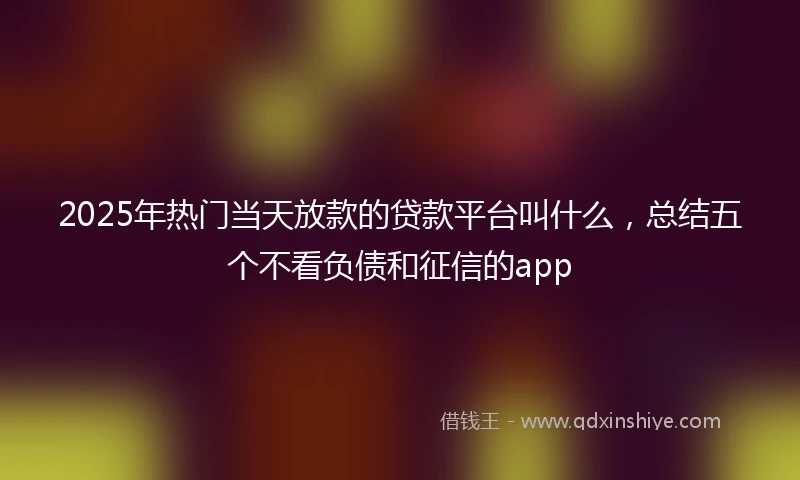 2025年热门当天放款的贷款平台叫什么，总结五个不看负债和征信的app