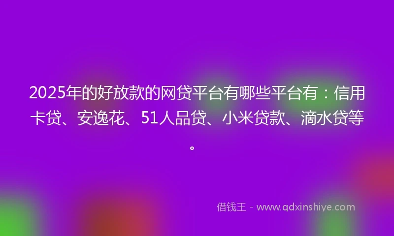 2025年的好放款的网贷平台有哪些平台有:信用卡贷、安逸花、51人品贷、小米贷款、滴水贷等。