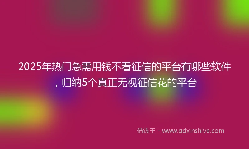 2025年热门急需用钱不看征信的平台有哪些软件，归纳5个真正无视征信花的平台