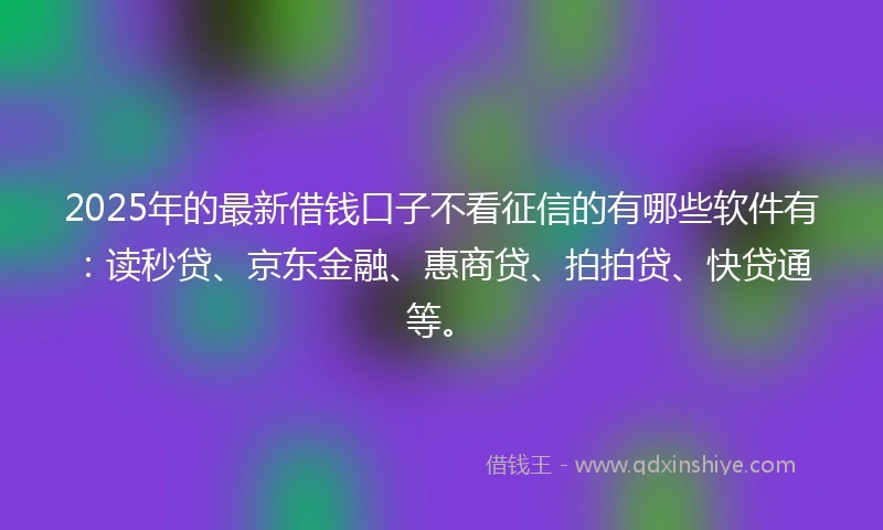 2025年的最新借钱口子不看征信的有哪些软件有：读秒贷、京东金融、惠商贷、拍拍贷、快贷通等。
