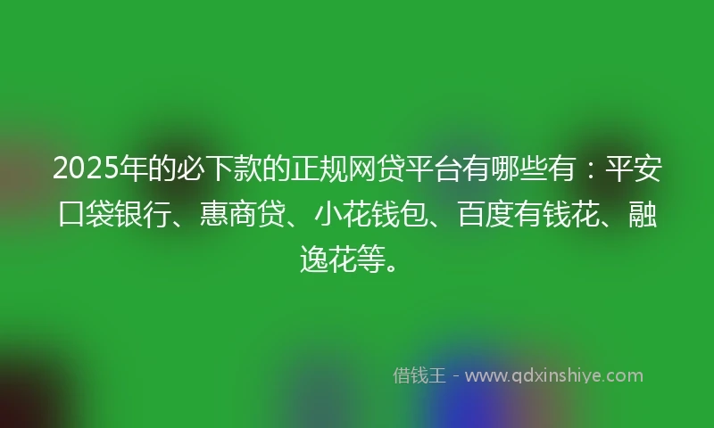 2025年的必下款的正规网贷平台有哪些有：平安口袋银行、惠商贷、小花钱包、百度有钱花、融逸花等。