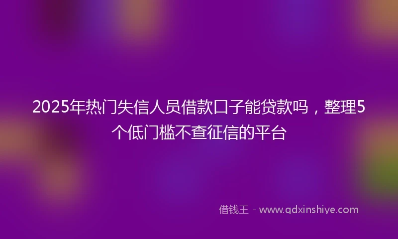 2025年热门失信人员借款口子能贷款吗，整理5个低门槛不查征信的平台