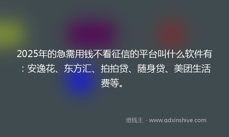2025年的急需用钱不看征信的平台叫什么软件有：安逸花、东方汇、拍拍贷、随身贷、美团生活费等。