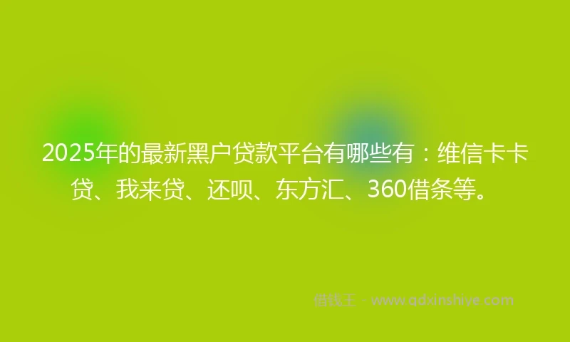 2025年的最新黑户贷款平台有哪些有：维信卡卡贷、我来贷、还呗、东方汇、360借条等。