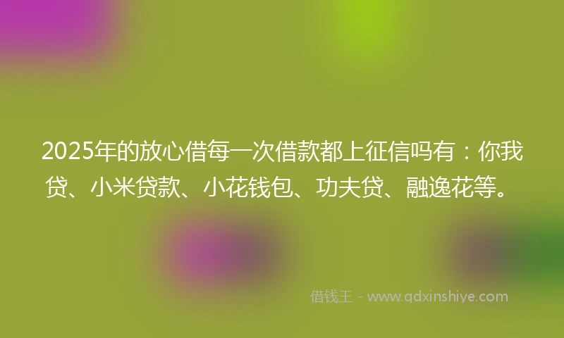 2025年的放心借每一次借款都上征信吗有：你我贷、小米贷款、小花钱包、功夫贷、融逸花等。