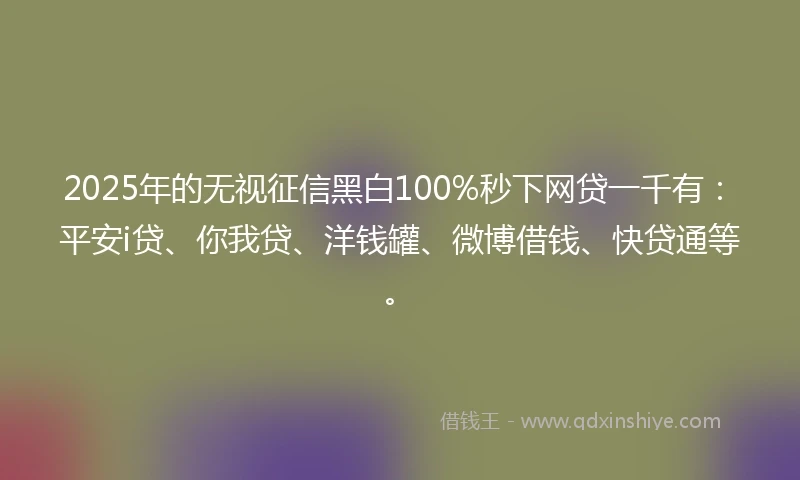 2025年的无视征信黑白100%秒下网贷一千有：平安i贷、你我贷、洋钱罐、微博借钱、快贷通等。