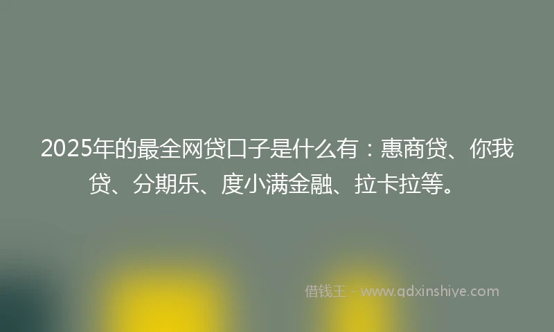 2025年的最全网贷口子是什么有：惠商贷、你我贷、分期乐、度小满金融、拉卡拉等。